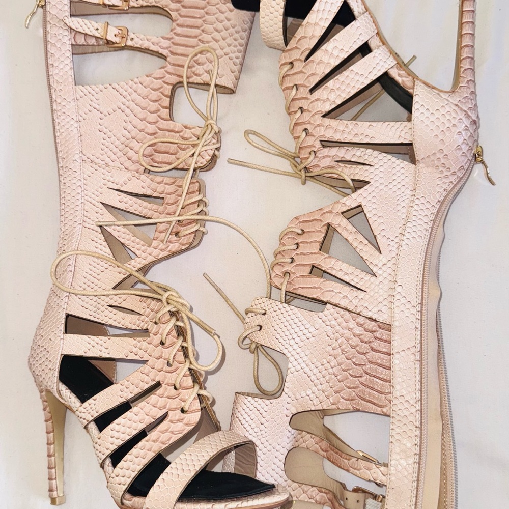 Paper Fox- Elegant Beige Strappy Heels